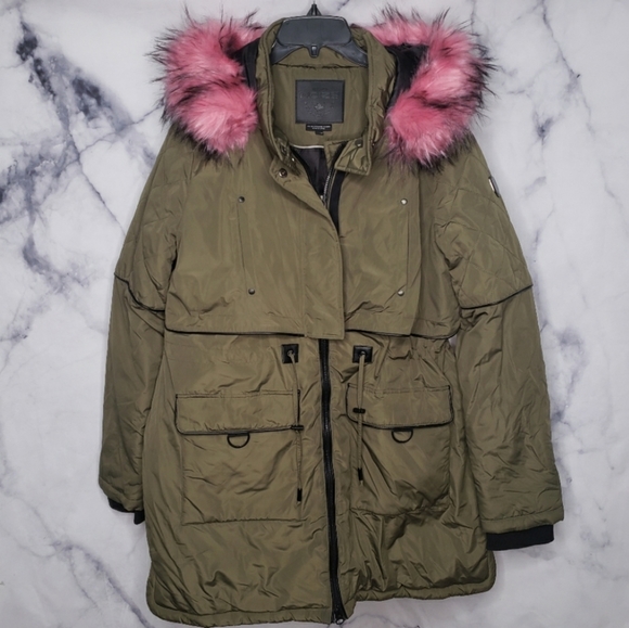 Noize green parka coat with removable faux fur - Picture 1 of 6